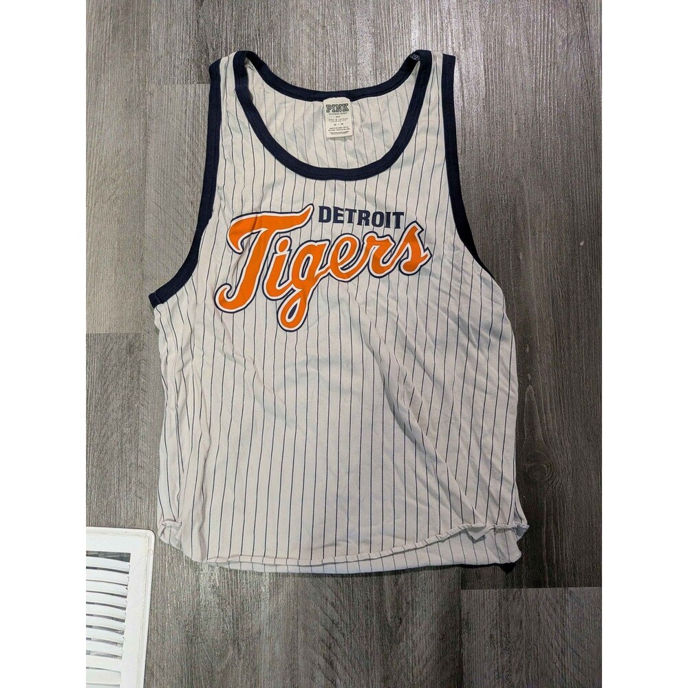 PINK Victoria's Secret Detroit Tigers MLB Baseball Pinstripe Ringer Tank Top Wom